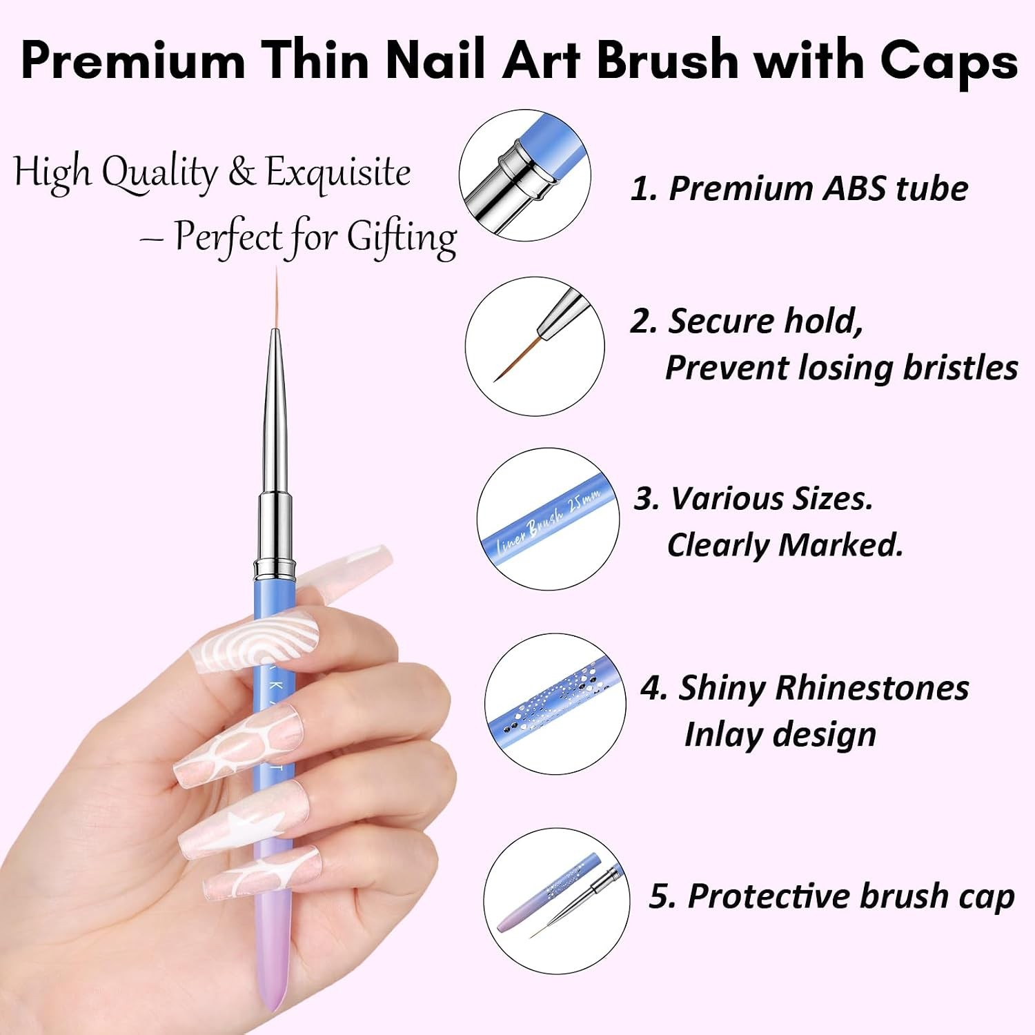 Makartt Nail Art Brushes Set: 5pcs Liner Brushes 7/9/11/15/25mm Thin Nail Art De