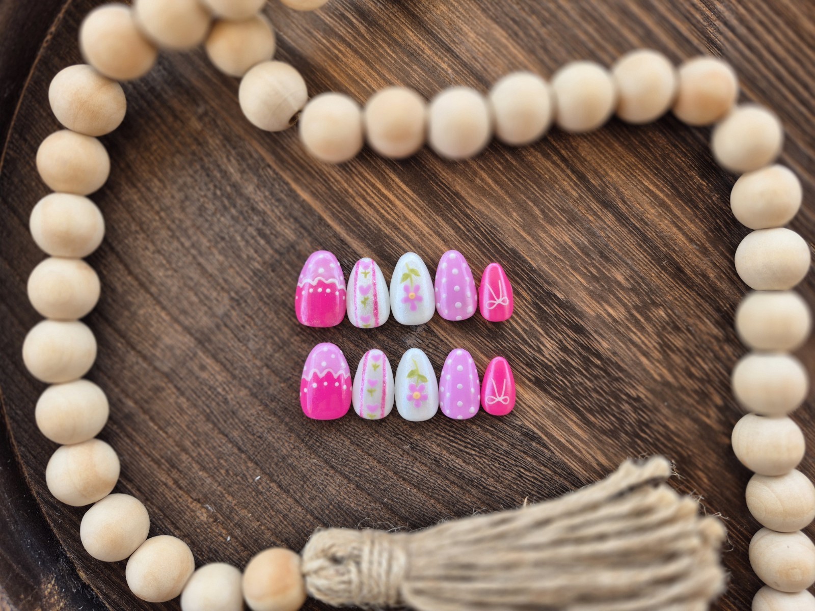 Glitter Pre-Designed Press-On Nails Pink White Orange Stars Short Oval Set