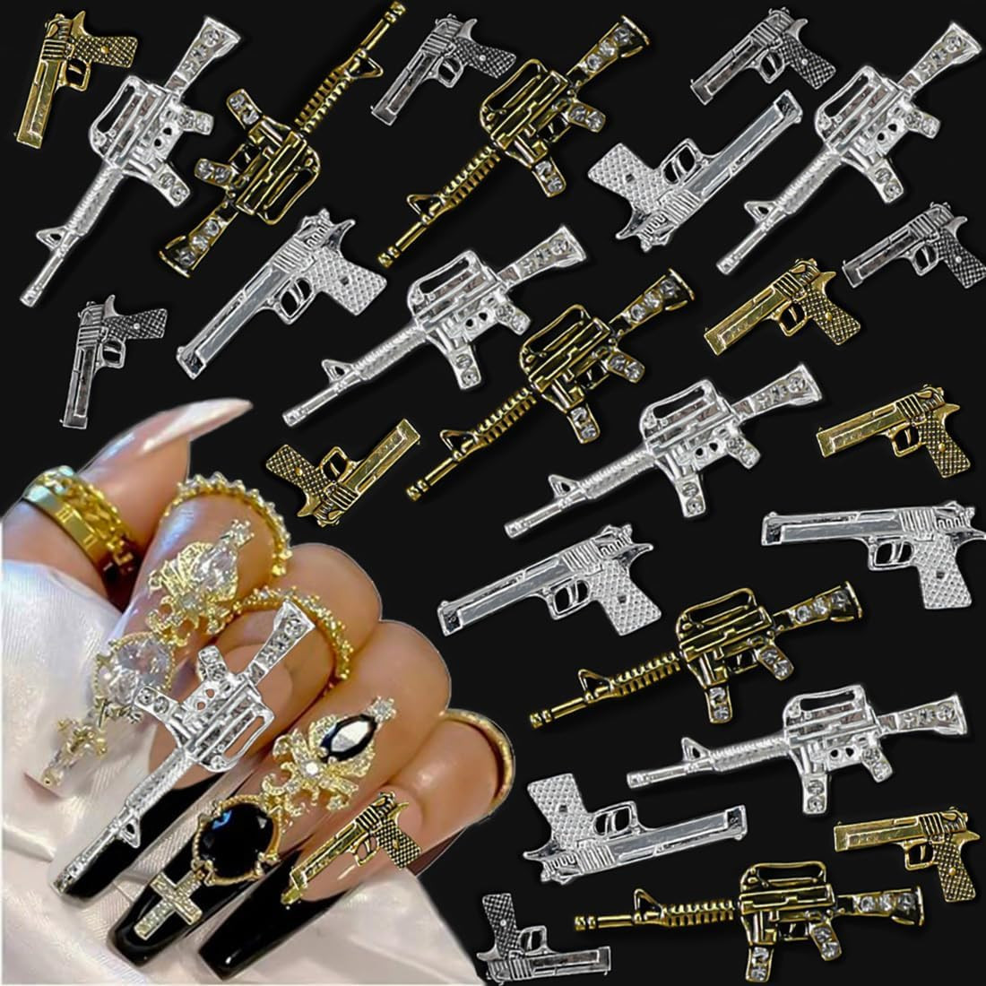 Metal Nail Studs Art – Punk Nail Studs Charms – 3D Gothic Nail Charms Studs, Con