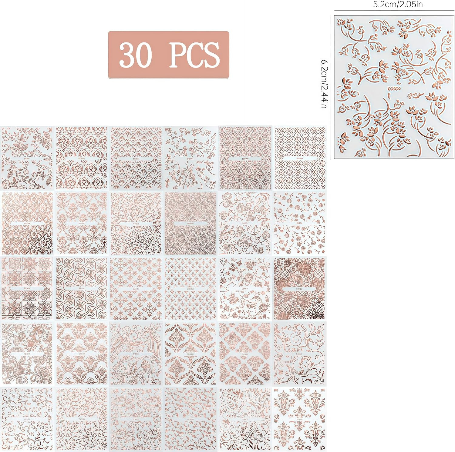 30 Sheets Lace Flower Nail Art Sticker 3D Self-Adhesive Hollow Rose Golden Lace