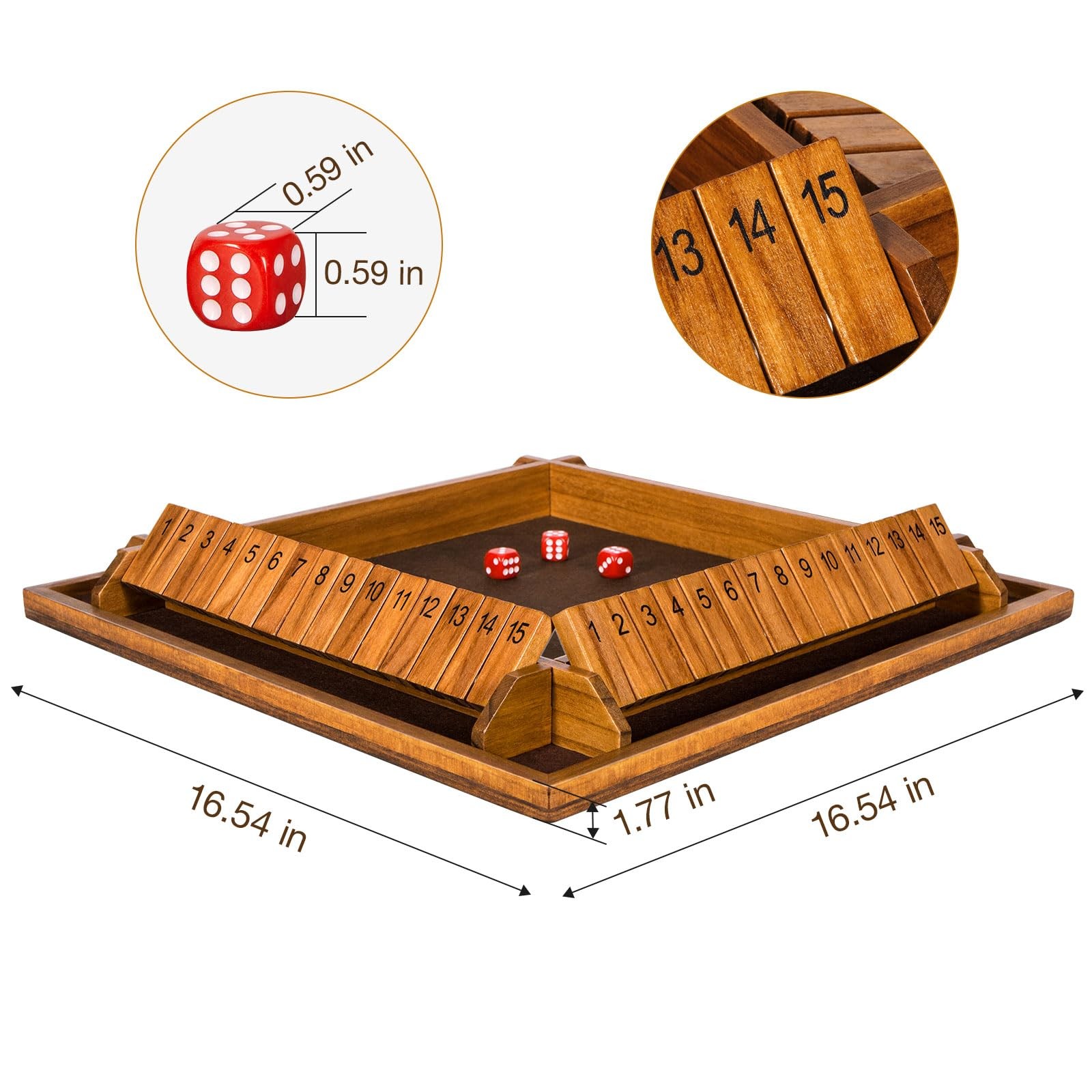 BIVOMON Upgraded 16.54’’ Shut The Box Dice 16.54 x x 1.77 inches, Brown
