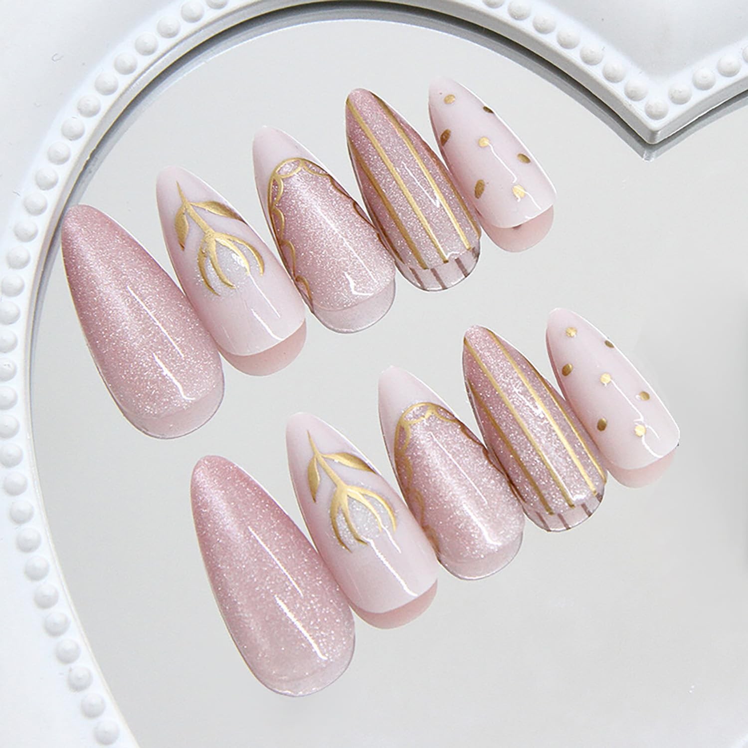 Press on Almond Nails Medium Length Glossy Full Cover Acrylic Almond Shaped F…