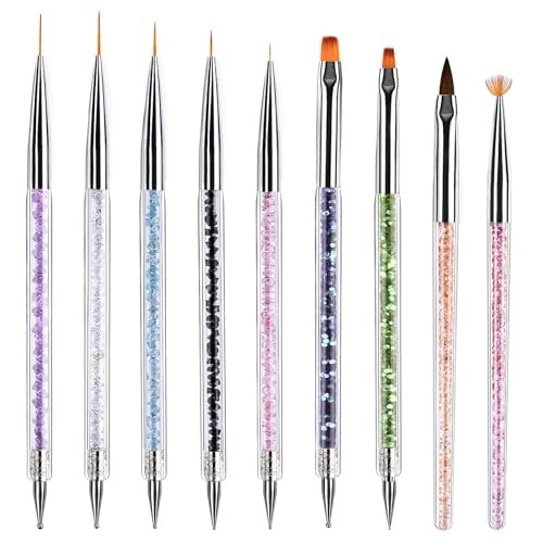 Nail Art Brush Set 9 Pieces Liner Dotting Pens Acrylic Handle Soft Nylon Heads