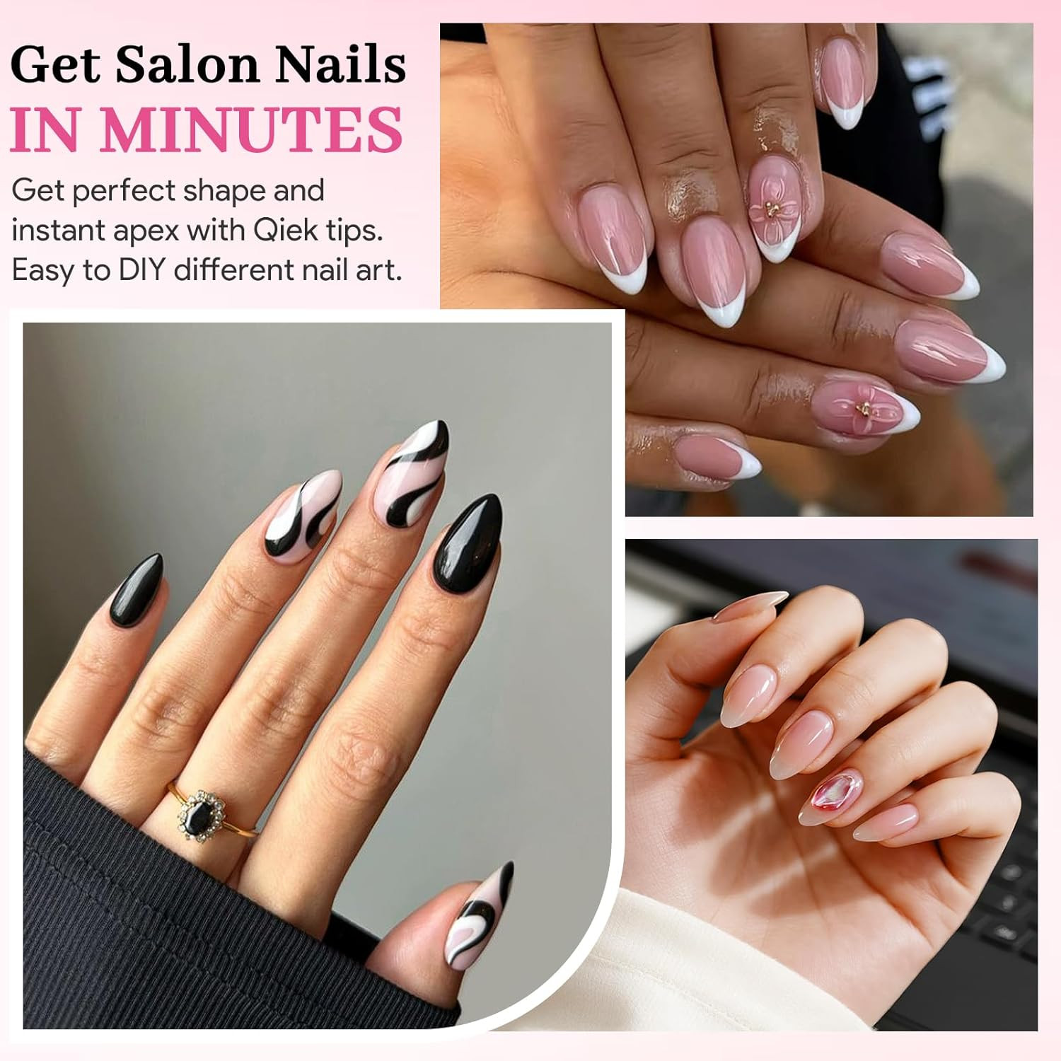 Short Almond Nail Tips – 15 Sizes 240 PCS Half Matte Full Cover Clear Fake Nails