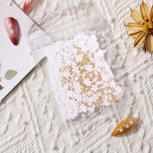 Nail Charms, 1000Pcs 3D Flower, White Acrylic, Metal, Pearl, Mix Sized, Spring