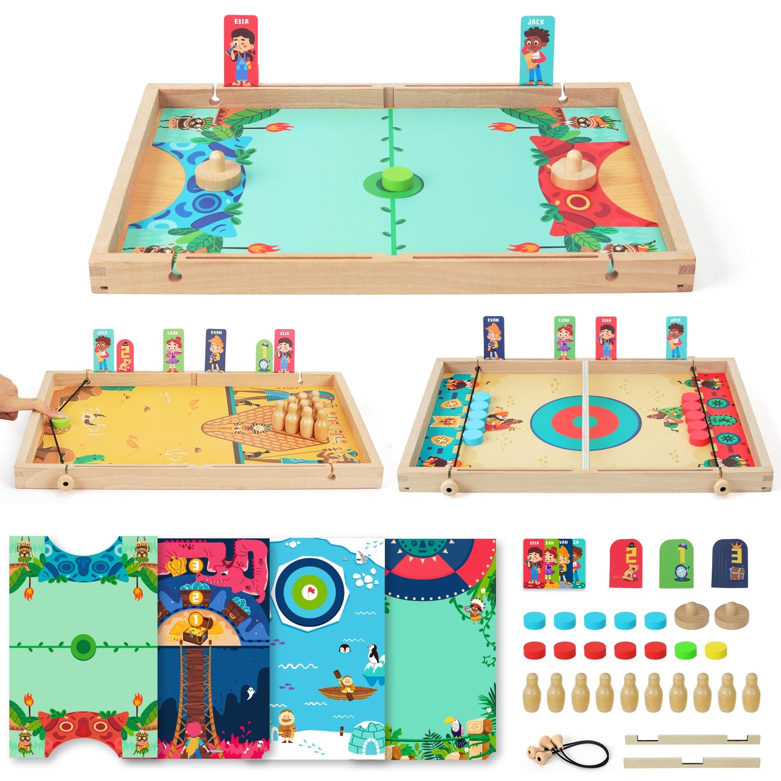 QZMTOY Large Fast Sling Puck Game Air Hocky Table Bowling Games -10 Wood