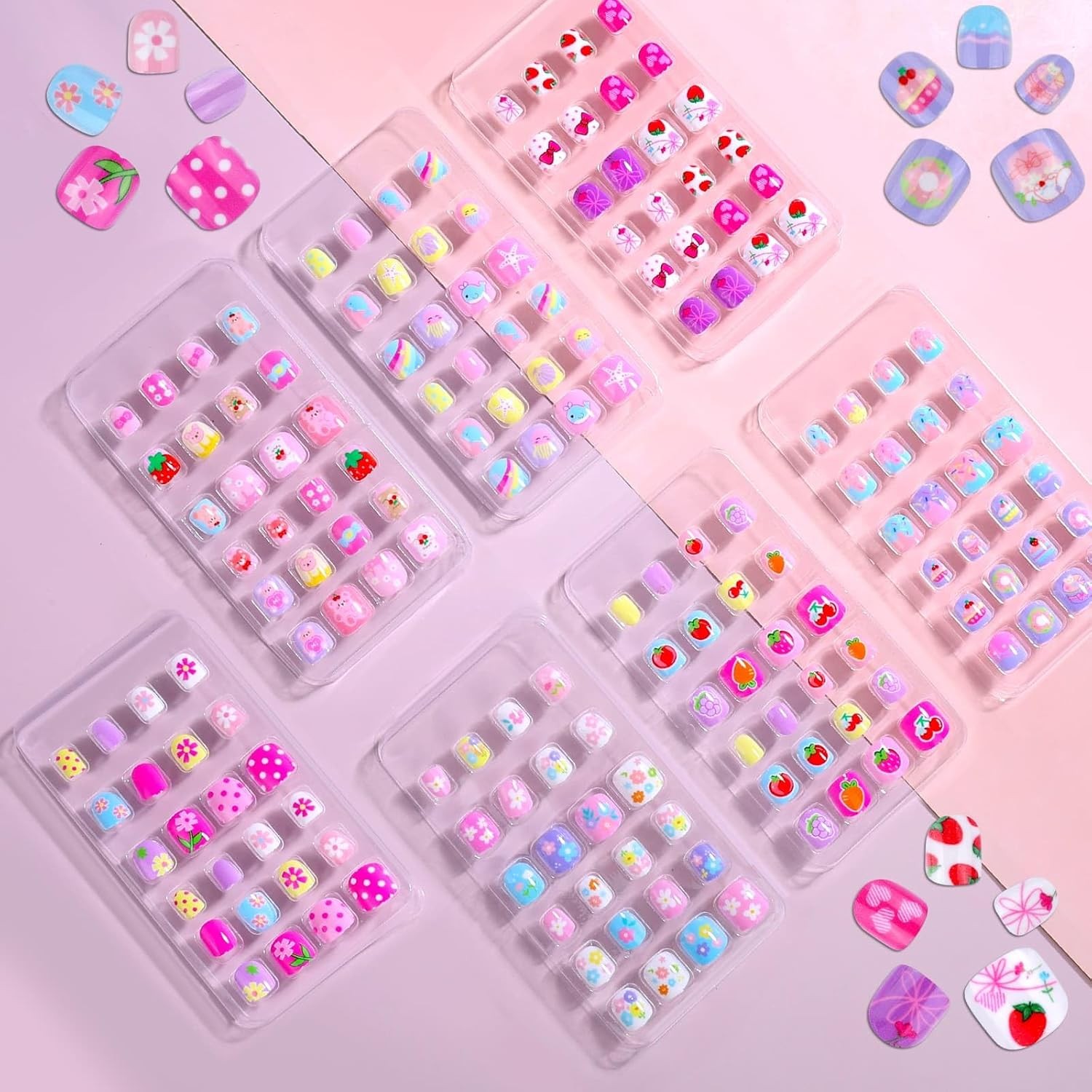 168Pcs Press on Nails for Kids Girls, Kids Fake Nails for Children Pre Glue Sti