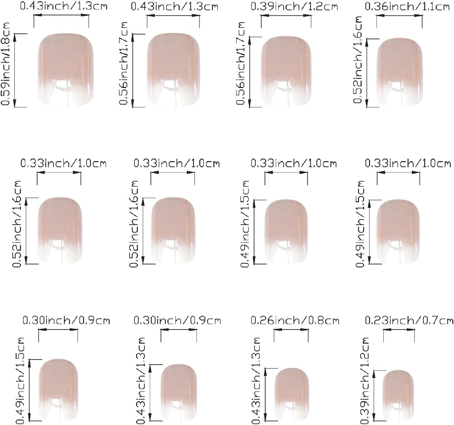 Chrome Press On Nails Short Square White Gradient Fake Nails Nude Pink Full Cove