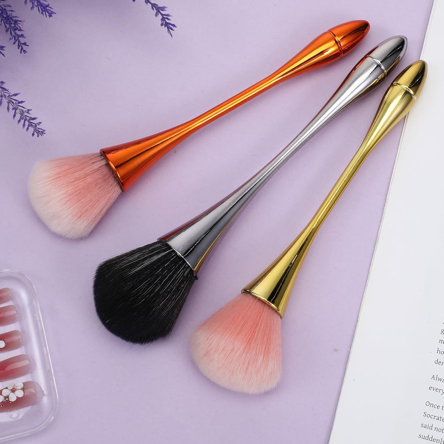 3 PCS Nail Dust Brush, Acrylic Dust Brush for Nails Soft Nylon Nail Art Brushes