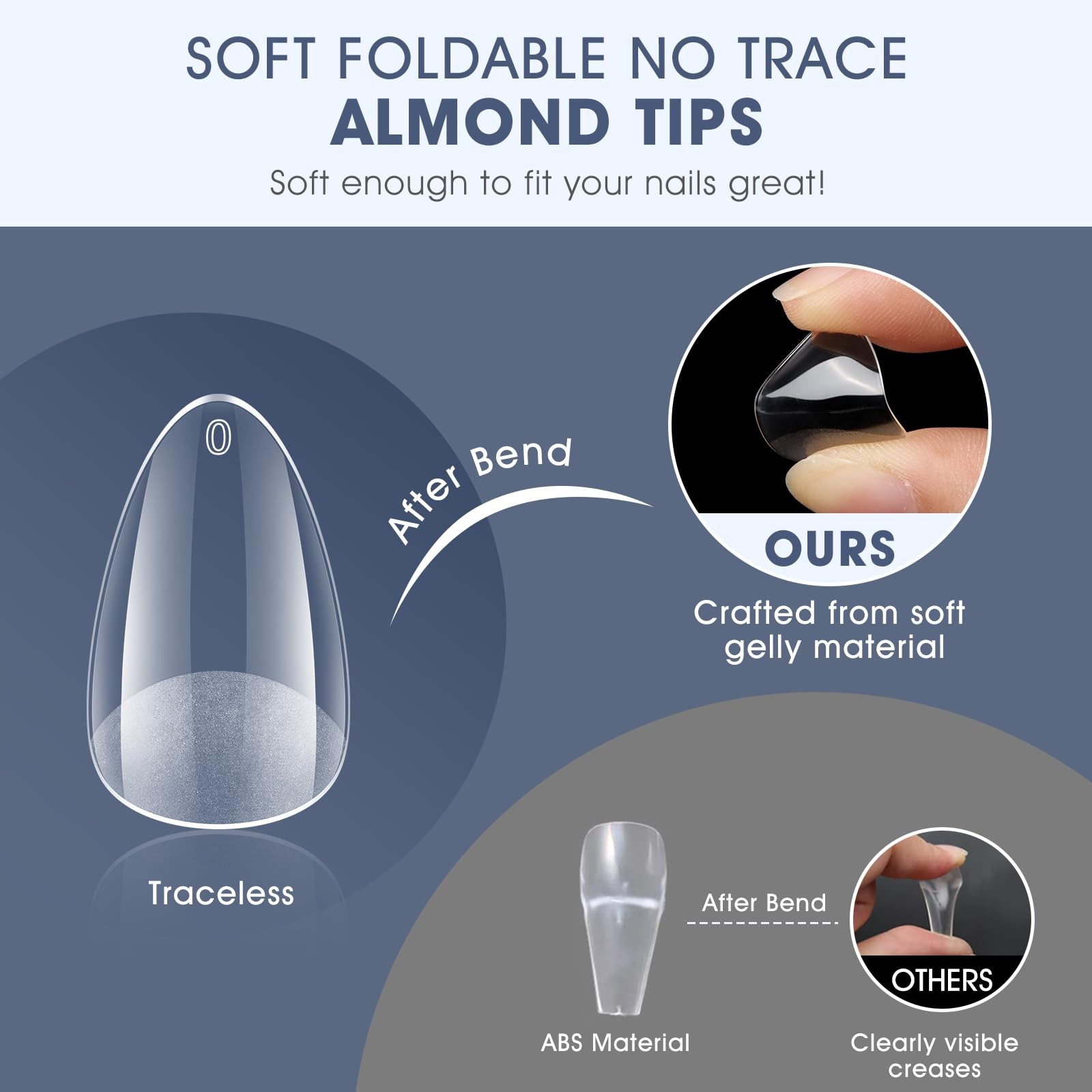 Short Almond Gel Nail Tips: 240 PCS Pre-Shaped False Acrylic short, clear