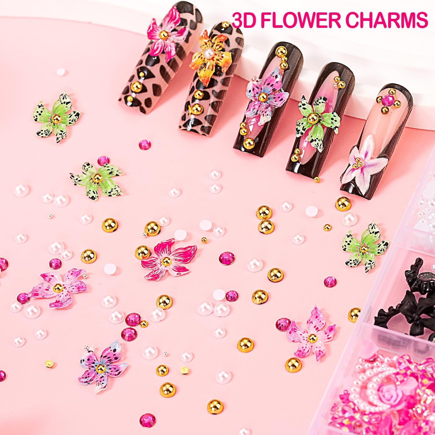 8000pcs 3D Nail Charms & Gems Y2K, Butterfly Bow Flower Nail Art