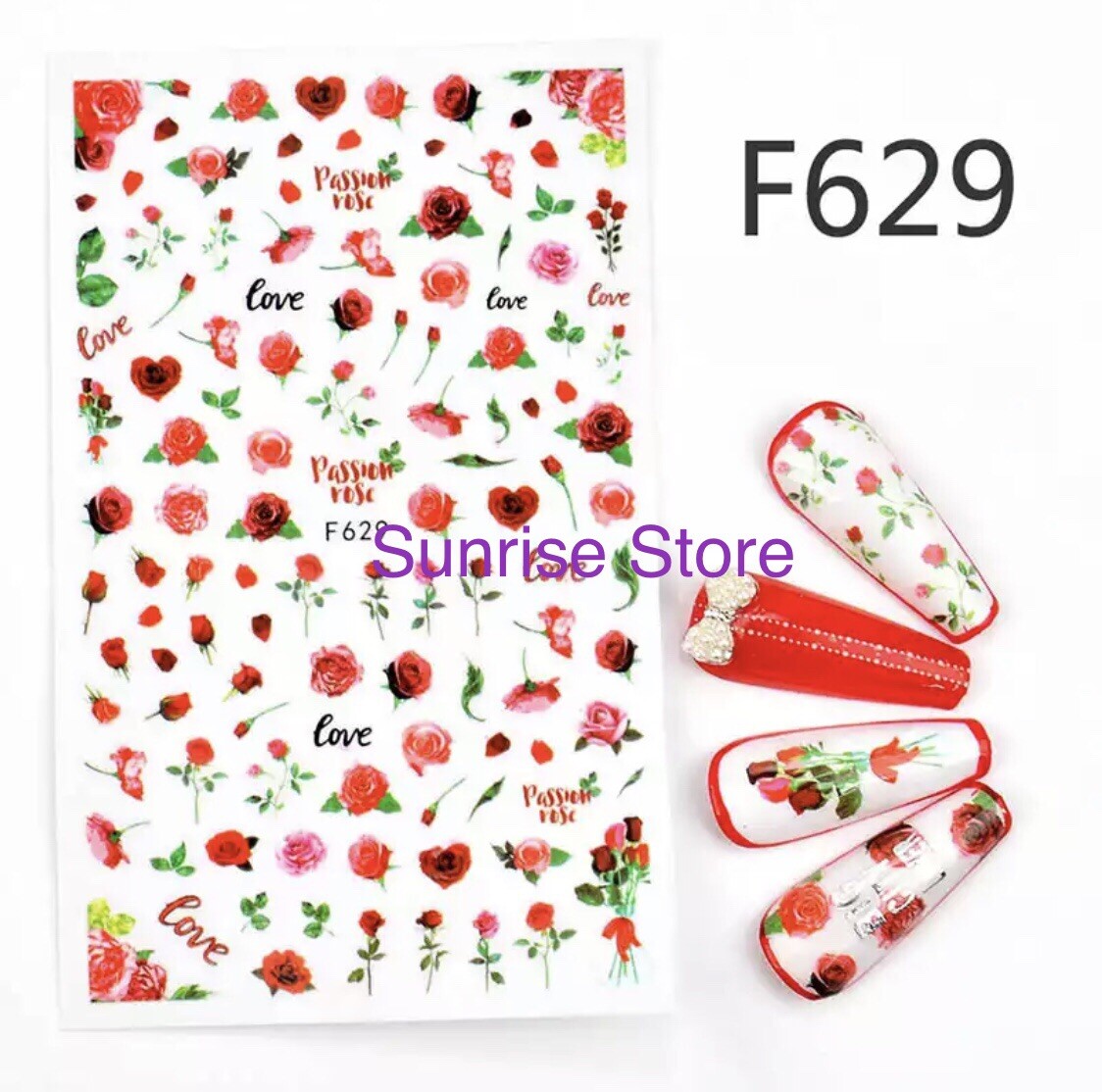 3D Nail Art Sticker Red Rose Flower Floral Decal Manicure Peel &Stick