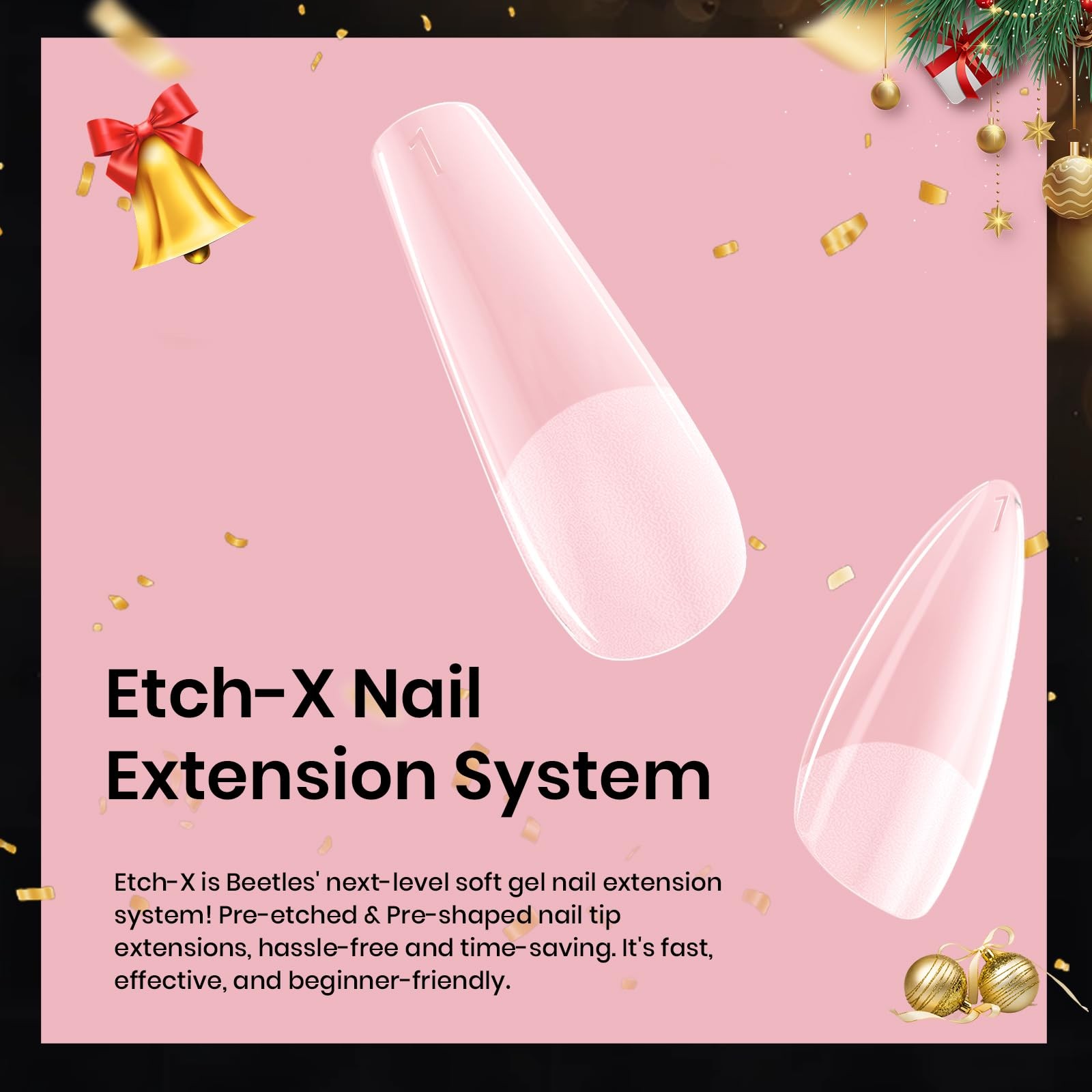 Gel Nail Tips Medium Almond Etch X Beetles288PCS Cover Press-On Nails, 12 Sizes
