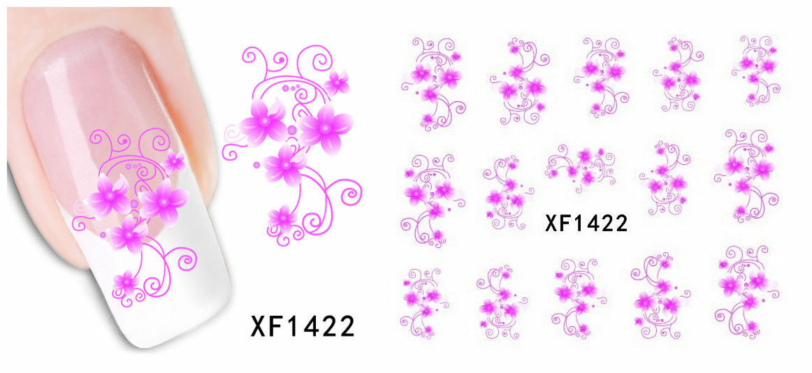 Nail Art Water Transfer Sticker Decal Stickers Pretty Flowers Pink XF1422