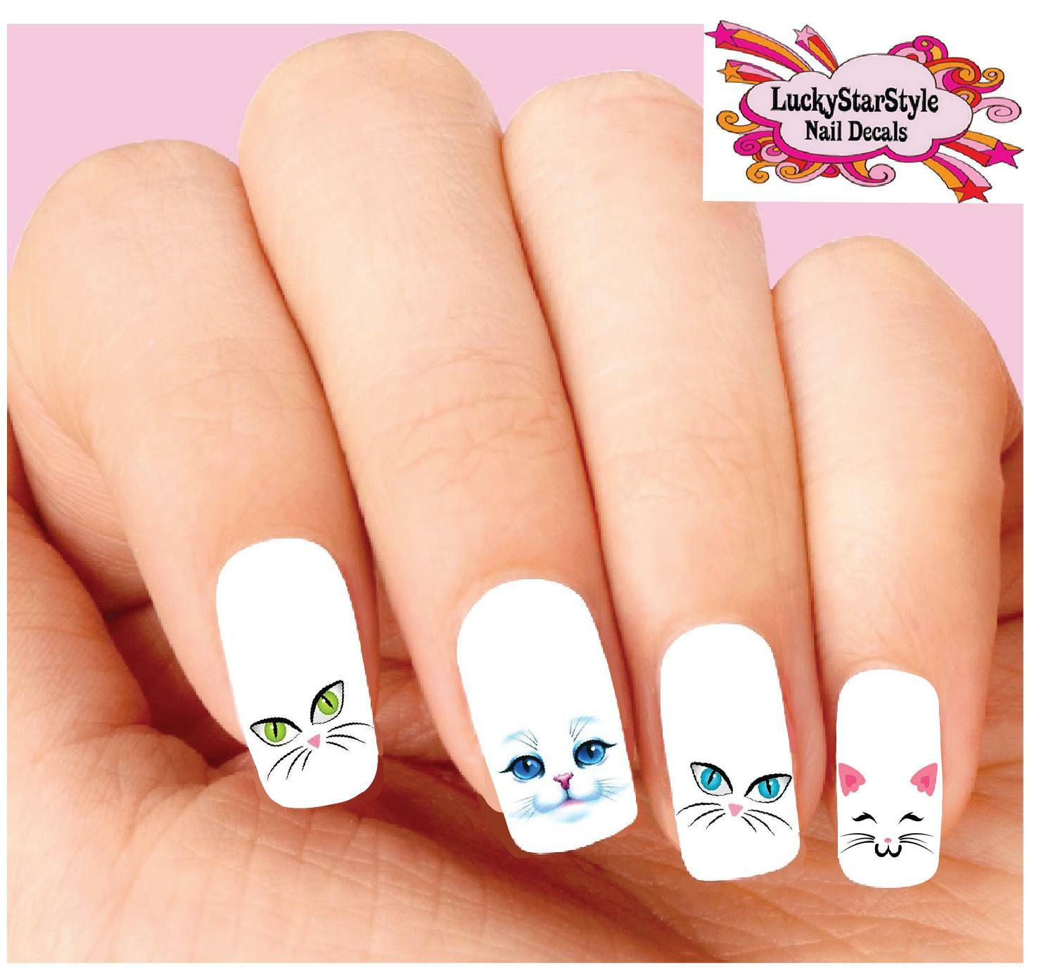 Waterslide Nail Decals Set of 20 – Kitty Cat Face Eyes Assorted
