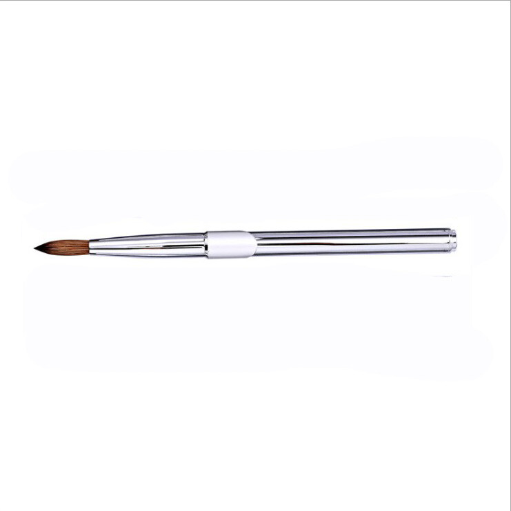 100% Acrylic Kolinsky Nail Brush Silver Metal Handle Size 8-16