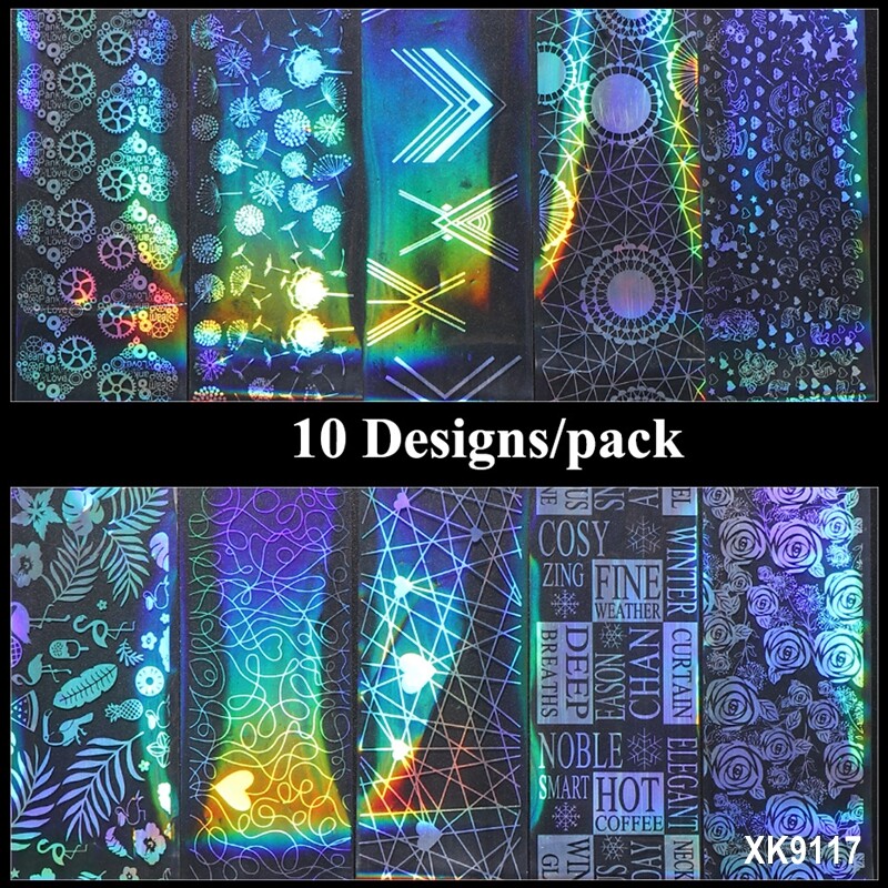 Laser Geometric Figure Flower Leaf Heart Nail Foil Transfer Sticker 10 pcs