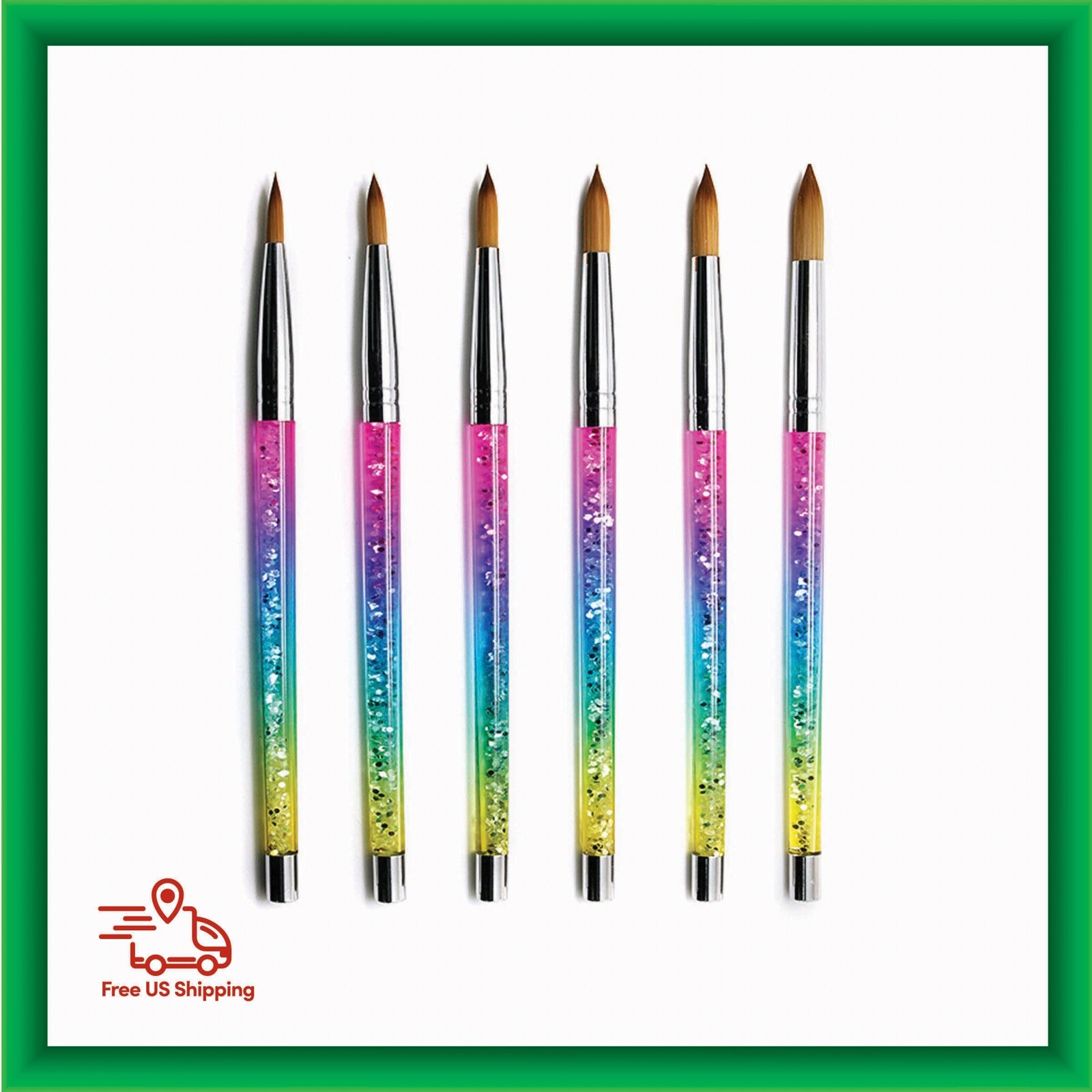 Kolinsky Acrylic Nail Brushes Rainbow Glitter Handle UV Gel Painting Tool Brush