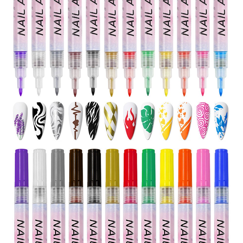 Colourful Waterproof Nail Art Graffiti Pen DIY 3D Nail Art Drawing-Pen 12Pcs/Set