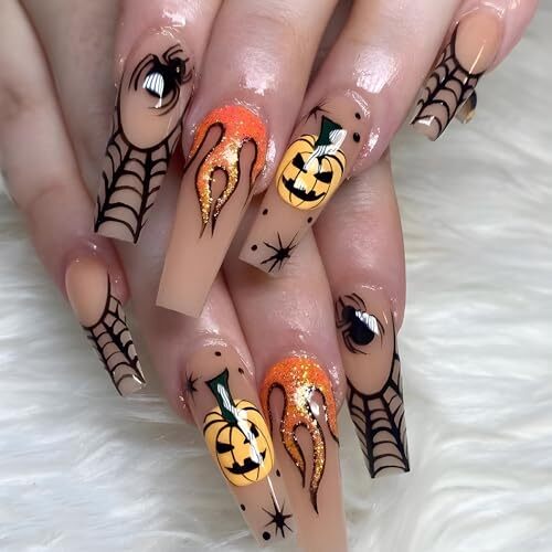 Halloween Press on Nails Long Coffin Fake 0.04 Fl Oz (Pack of 24) Halloween B