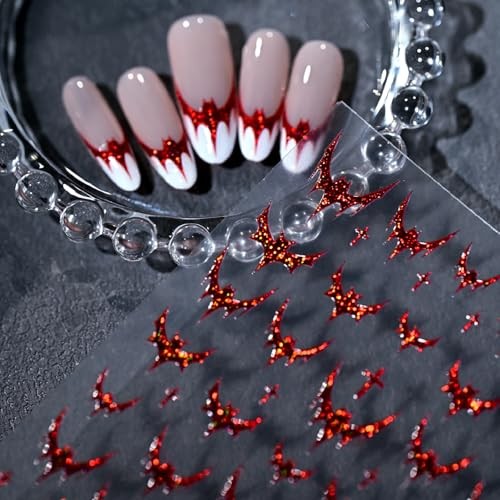 1 Sheets Red Bat Nail Decals for Nail Art 5D Halloween Nail Bat Stickers-3