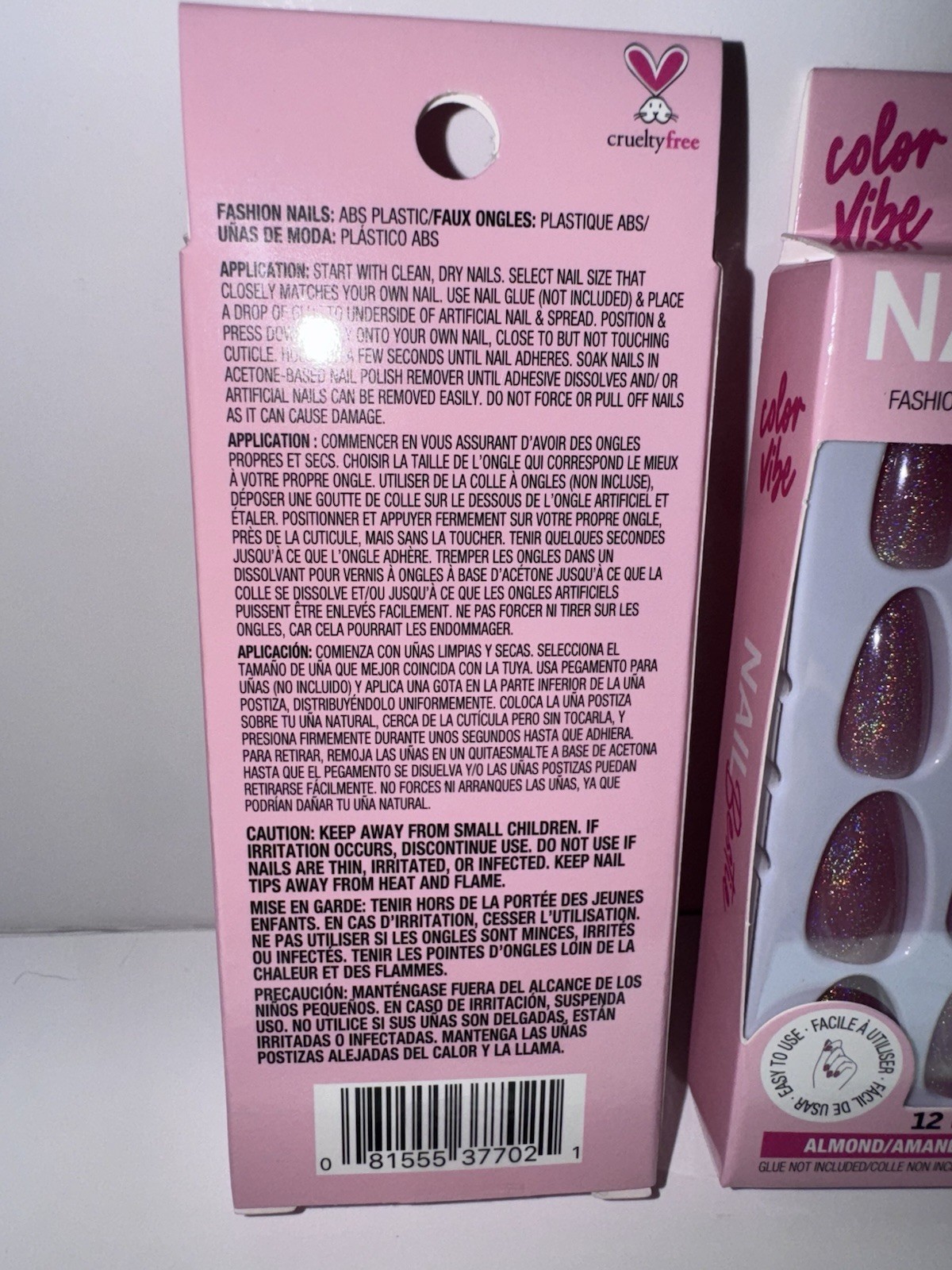 2 PACK Sparkly Pink Press On Nails 12 Nails Per Pack 24 Nails Total Super Cute