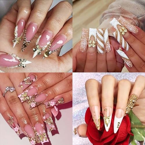 120Pcs 3D Gold Bow Nail Charms, 12 Designs Assorted 3D Metal Bow Nail Set 01