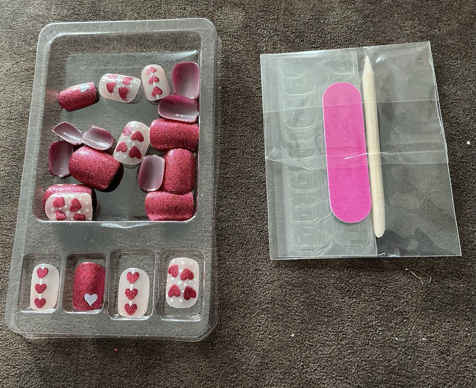 6 Sets 144 Short Square Press On Nails Valentine Hearts Pink Red Fake Nails