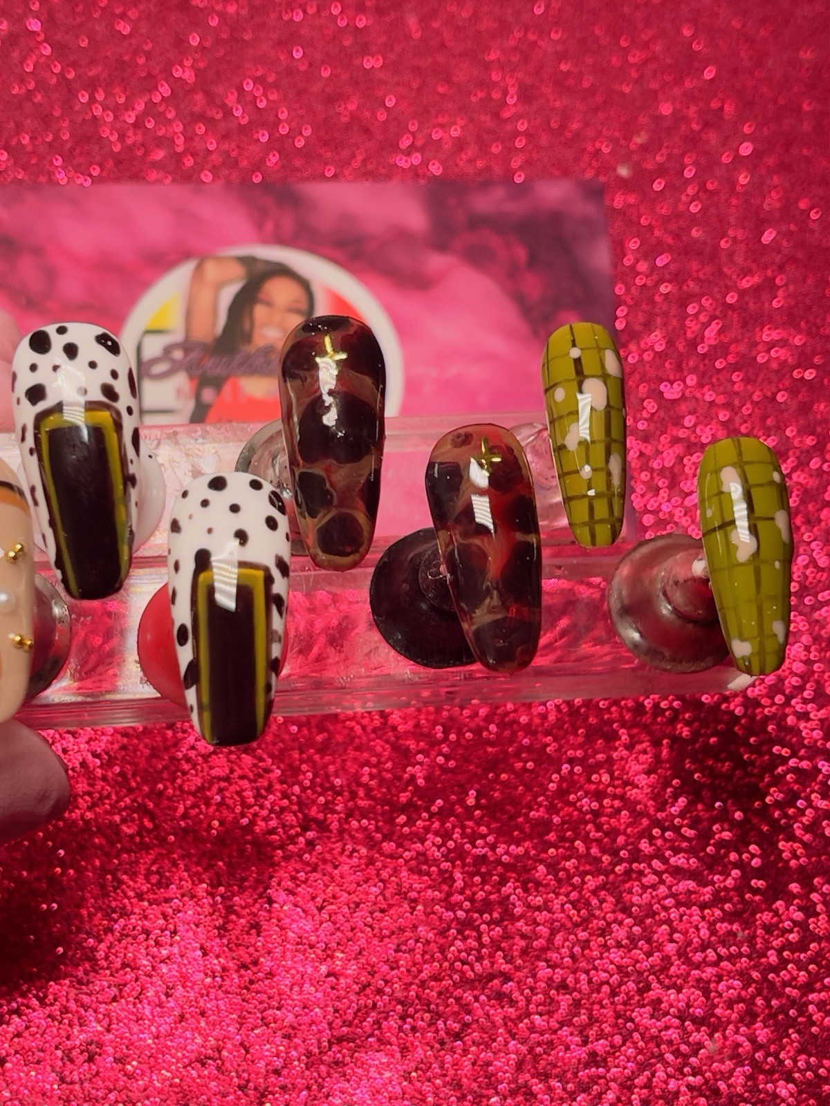 Long Coffin Press-On Nails Multicolor 3D Shiny by Nail Arts by Dia