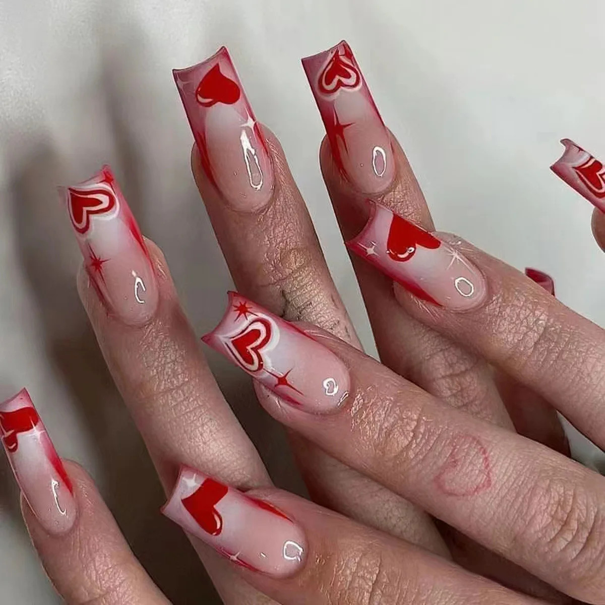24pcs 3D Bow Pearl Cherry French Press On Nails