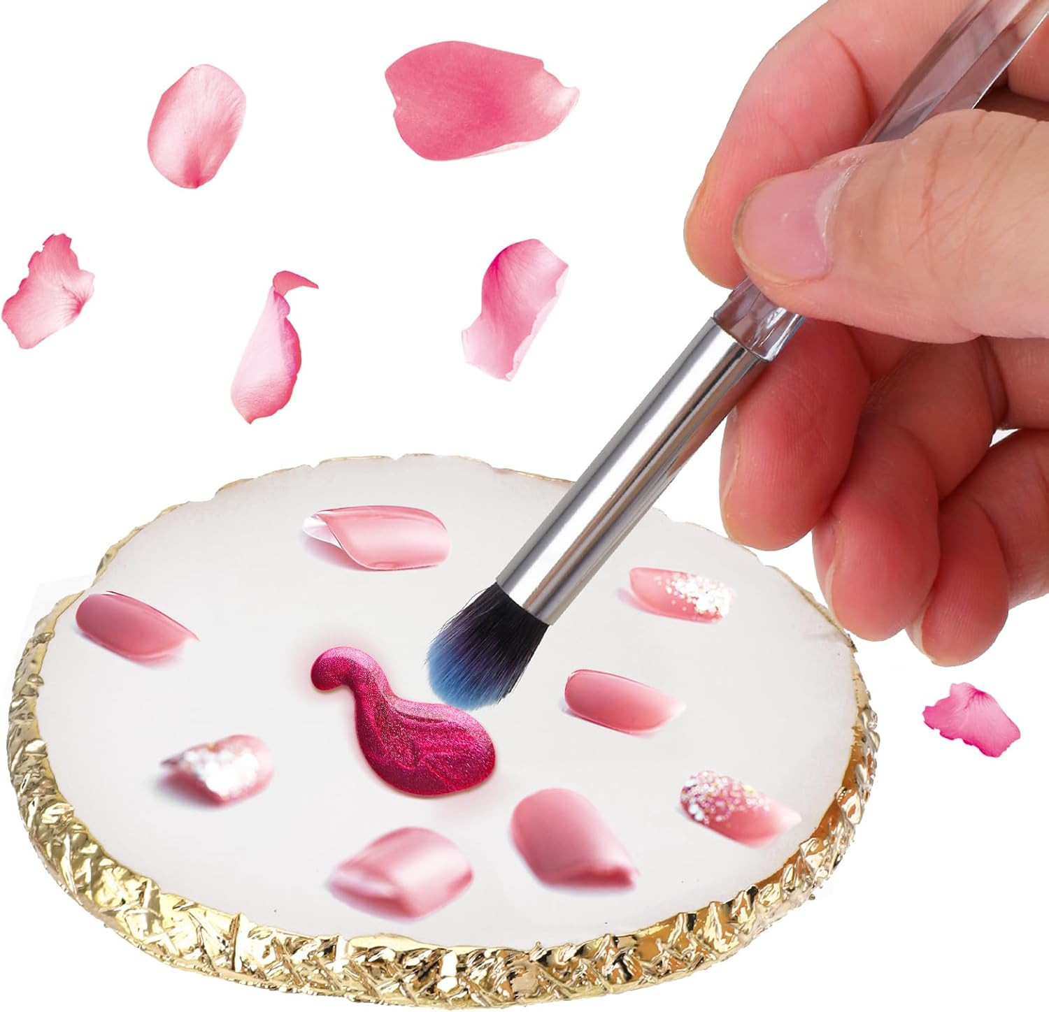 Resin Art Palette Makeup Mixing Palette Gold Edge Nail Art Tool Gel Design Nail
