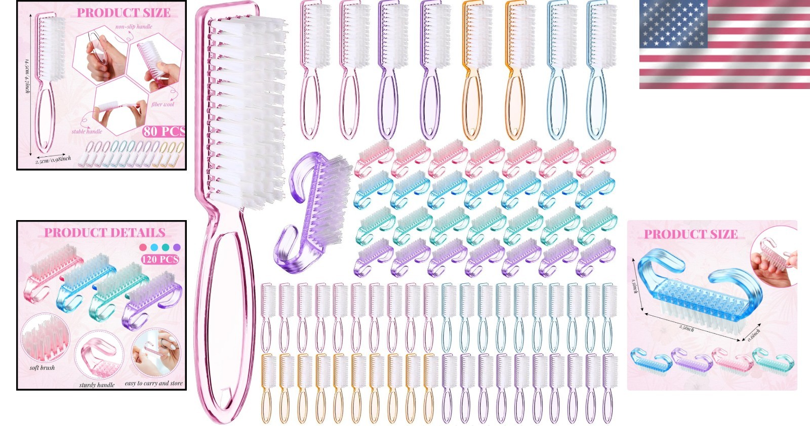 Multicolor Nail Cleaning Brushes Set
