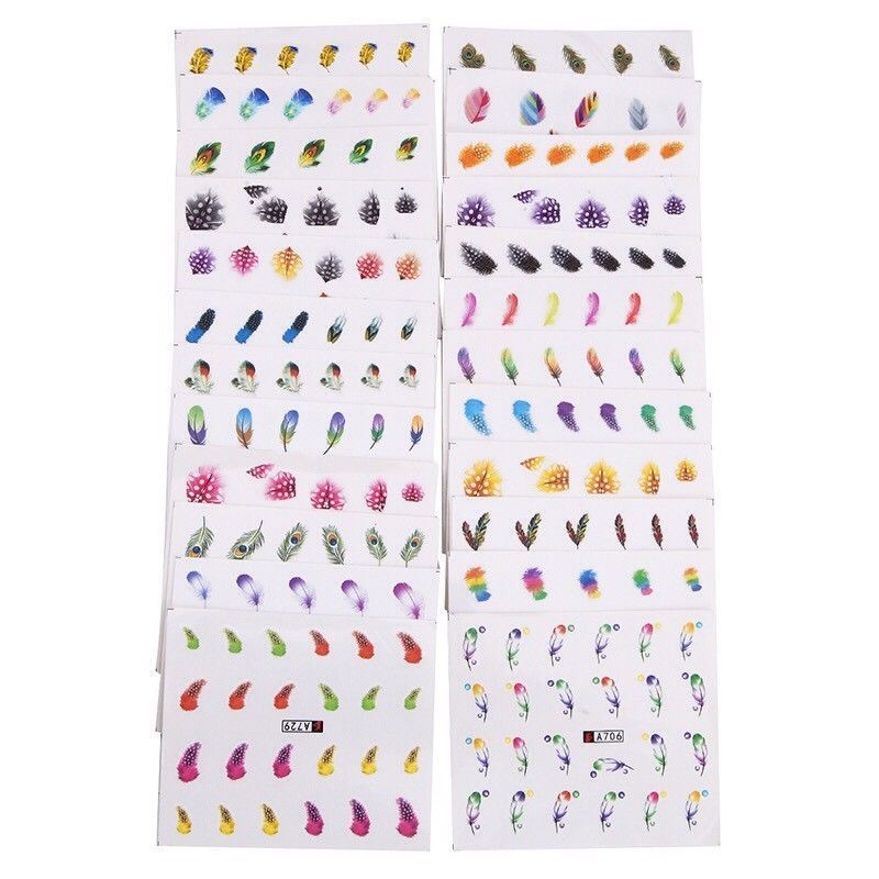Nail Art Water Transfer Sticker Colorful Feather Decal Manicure