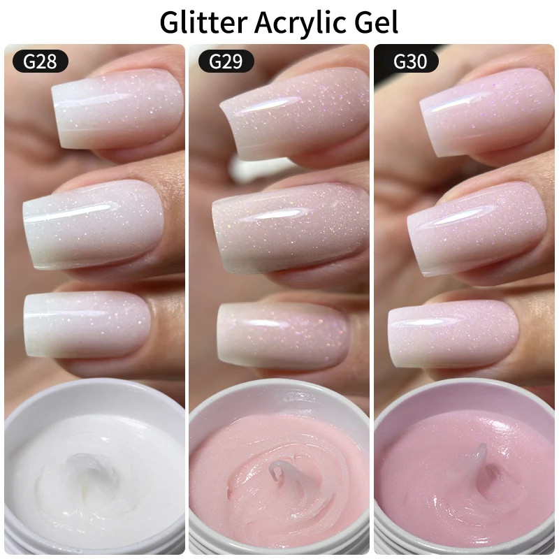 50G Shimmer Pink White Acrylic Gel TPO Free Glitter Shiny Extension Acryl Hard G