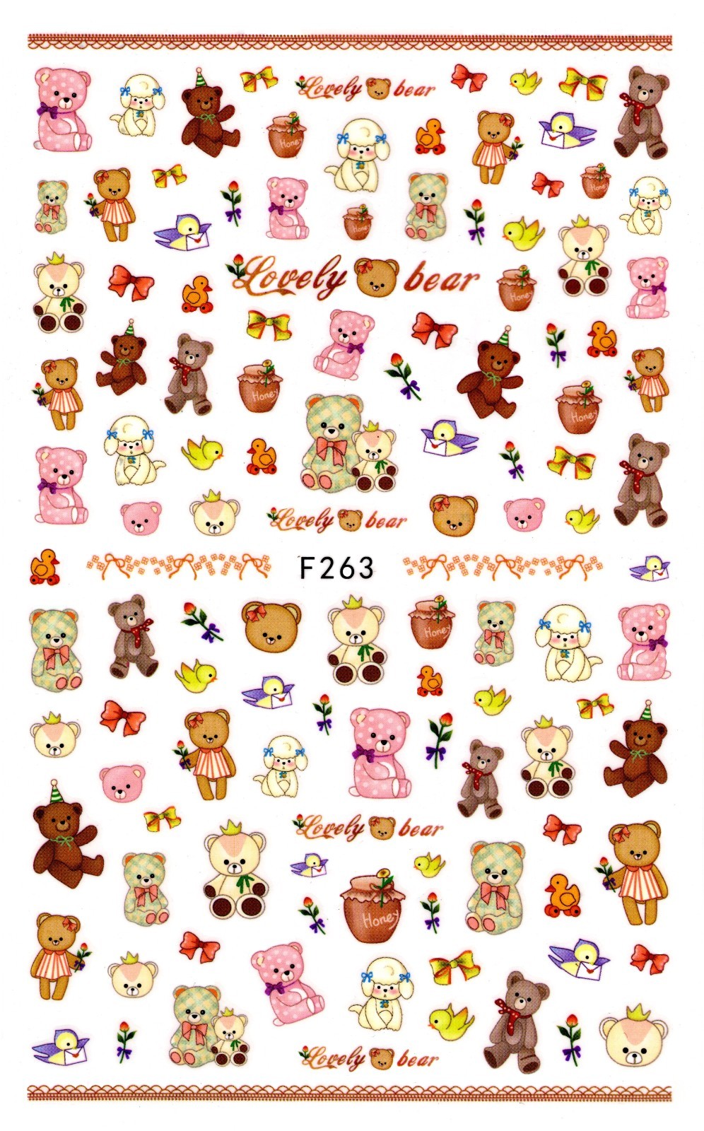 Nail Art 3D Decal Stickers cute bear flower duck bow lovely bear F263