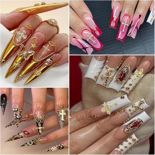 100pcs Cross Nail Charms 16 Styles 3D Cross Nail Charms Crosses Mixed Gold