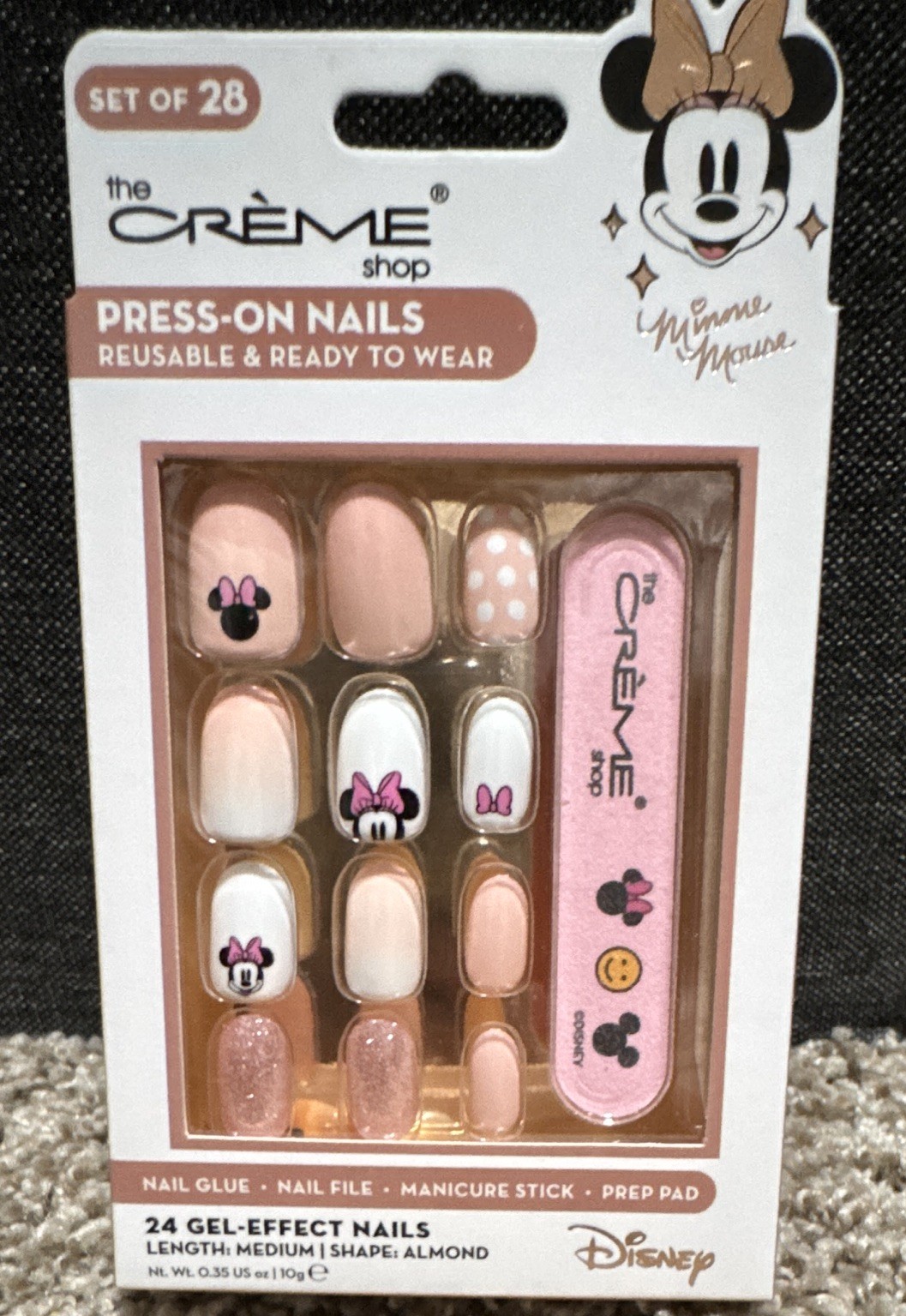 the Crème shop Disney Minnie Mouse Gel Press-On Nails Medium Almond, Glue+File