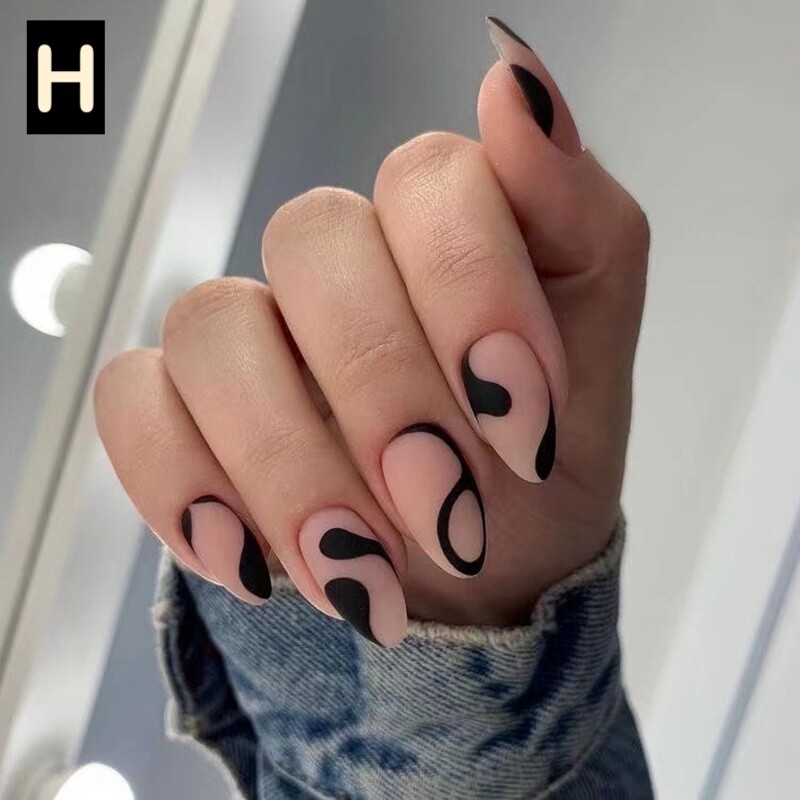 12 Boxes Flower Star French Tip Long Almond Press On Nails (Wholesale)