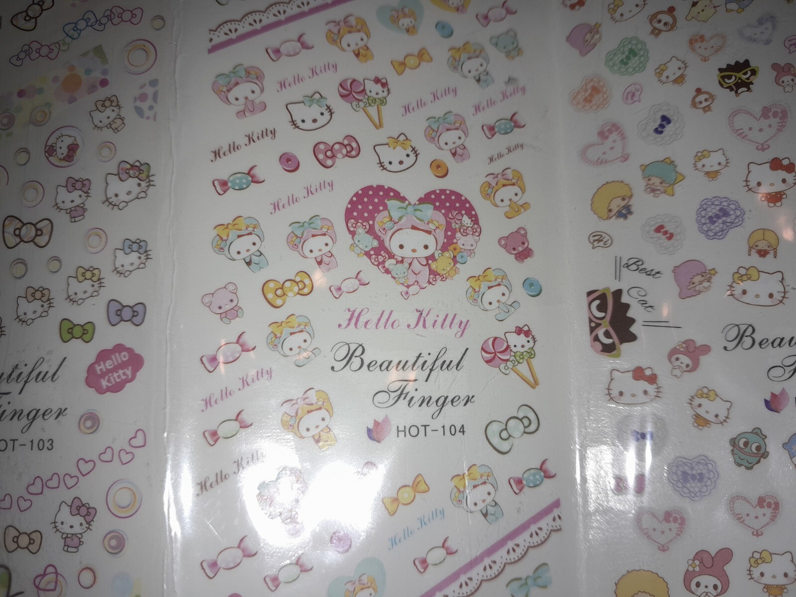 Kids Press On Nails LOT, Disney Tsum Tsum, HELLO KITTY, Fairy, Butterfly, Emoji