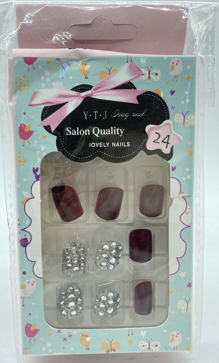 Olbye Glossy Fake Nails Short Red Press on Nails 3D Bling Glitter False Nails
