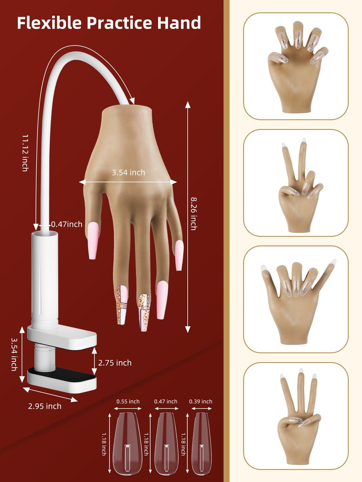 NIQZOPA Practice Hand for Acrylic Nails, Tips Won’t Fall Off Mannequin Brown