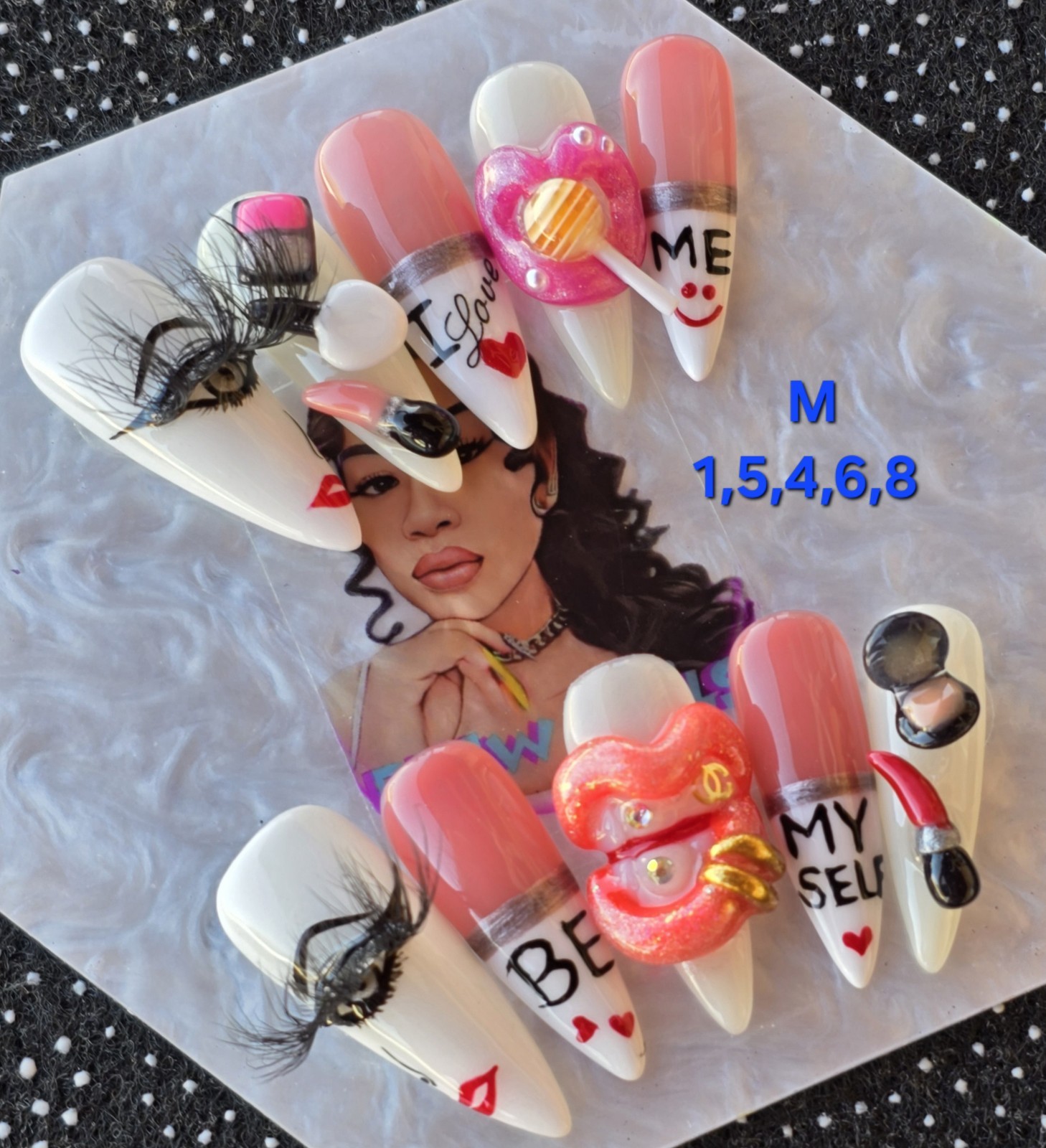 Handmade Press On Nails,Fasho Nails, Medium Size 1,5,4,6,8 Long Stiletto