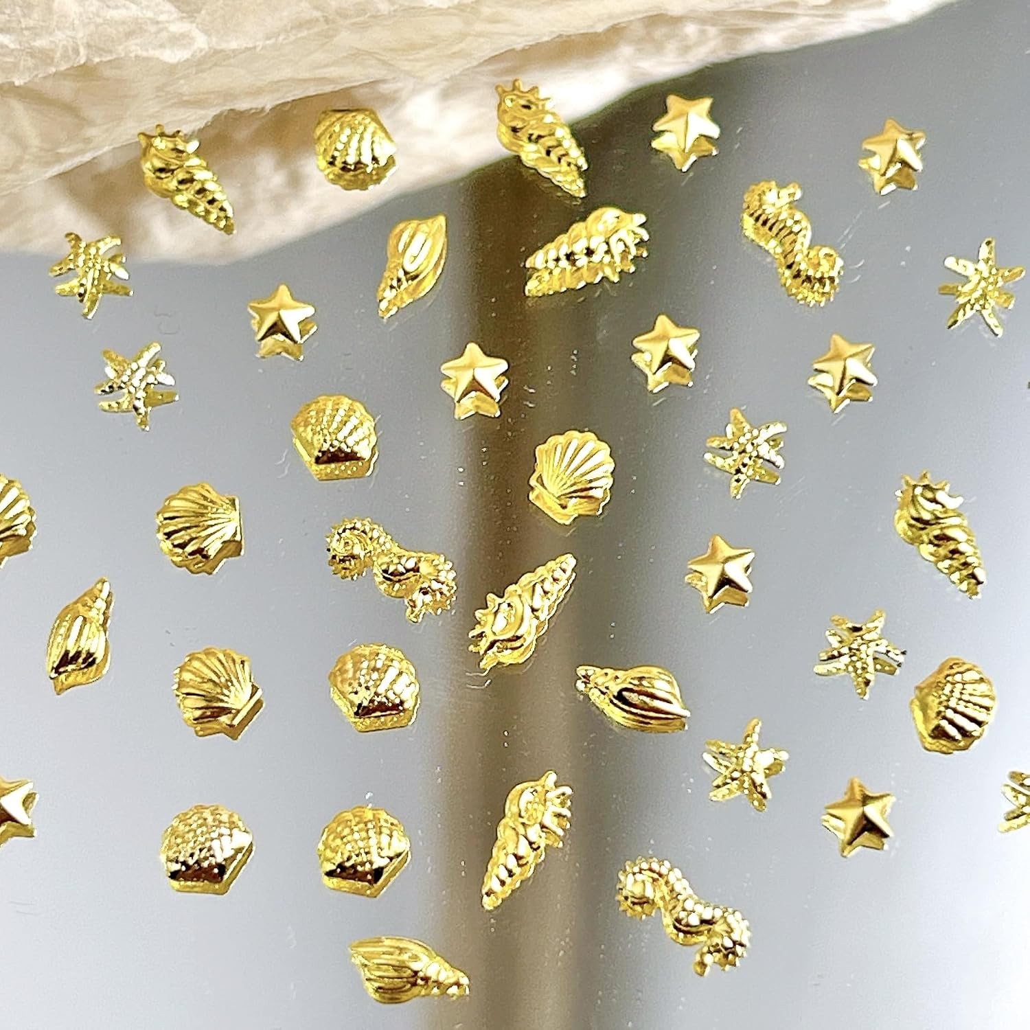 600Pcs Gold Starfish Nail Charms 3D Alloy Summer Ocean Nail Rhinestones Starfish