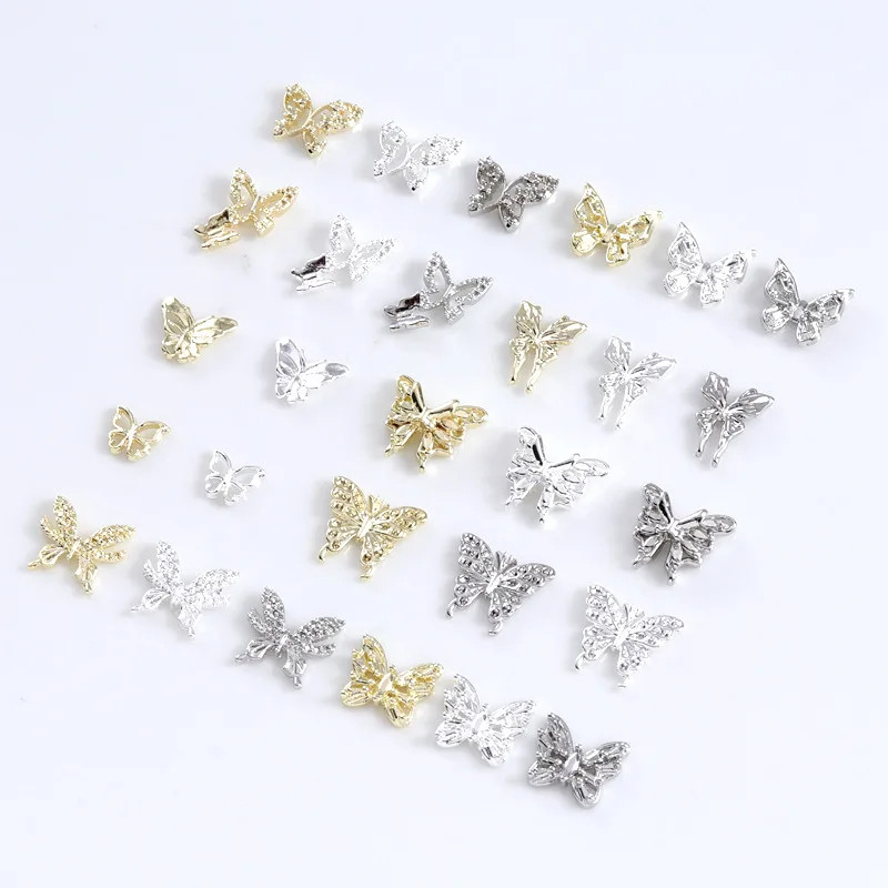 20Pcs Nail Art Butterfly Metal 3D Decals Alloy Gold/Silver/White Butterfly Shape