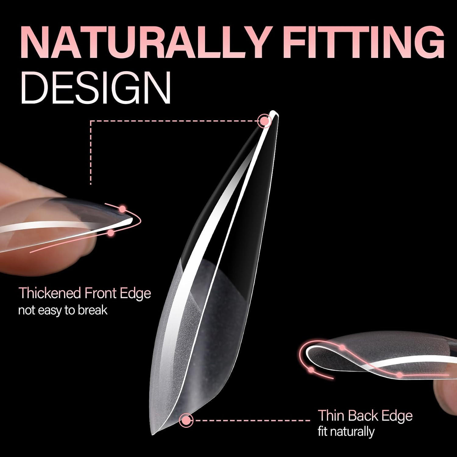 Long Almond Nail Tips Full Cover Clear Gelly Nails Tips Half Matte Acrylic Tips