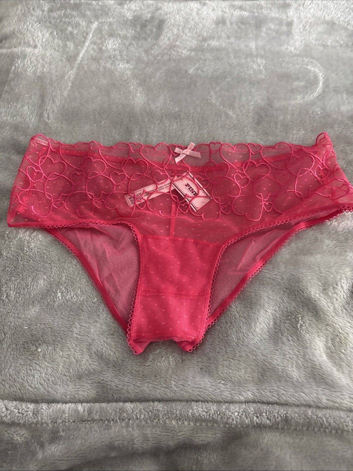 Victoria Secret Pink Cheeky Hiphugger Mesh Panty Sexy Lace Wink Heart Embroidery