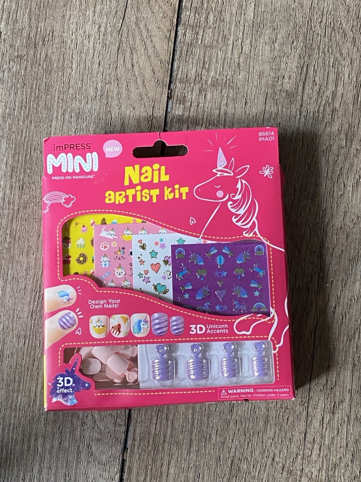 Kiss Impress Mini Nail Artist Kit Press-On Nails 3D Unicorns Hearts Cats Stars
