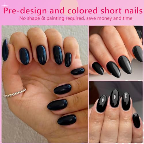 Oval Press on Nails Short Fake Nails, 240pcs Black Nails Press on Almond