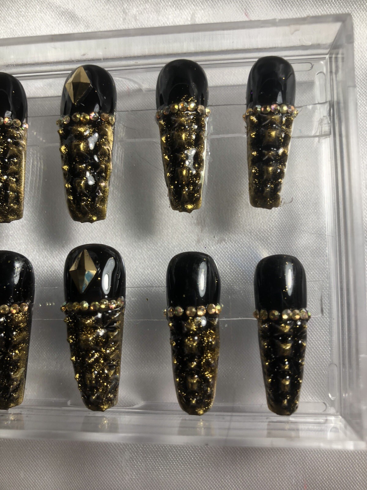 Z NAILZ! Z CLAWZ! Black/gold Handmade Custom Alligator Textured Press On Nails
