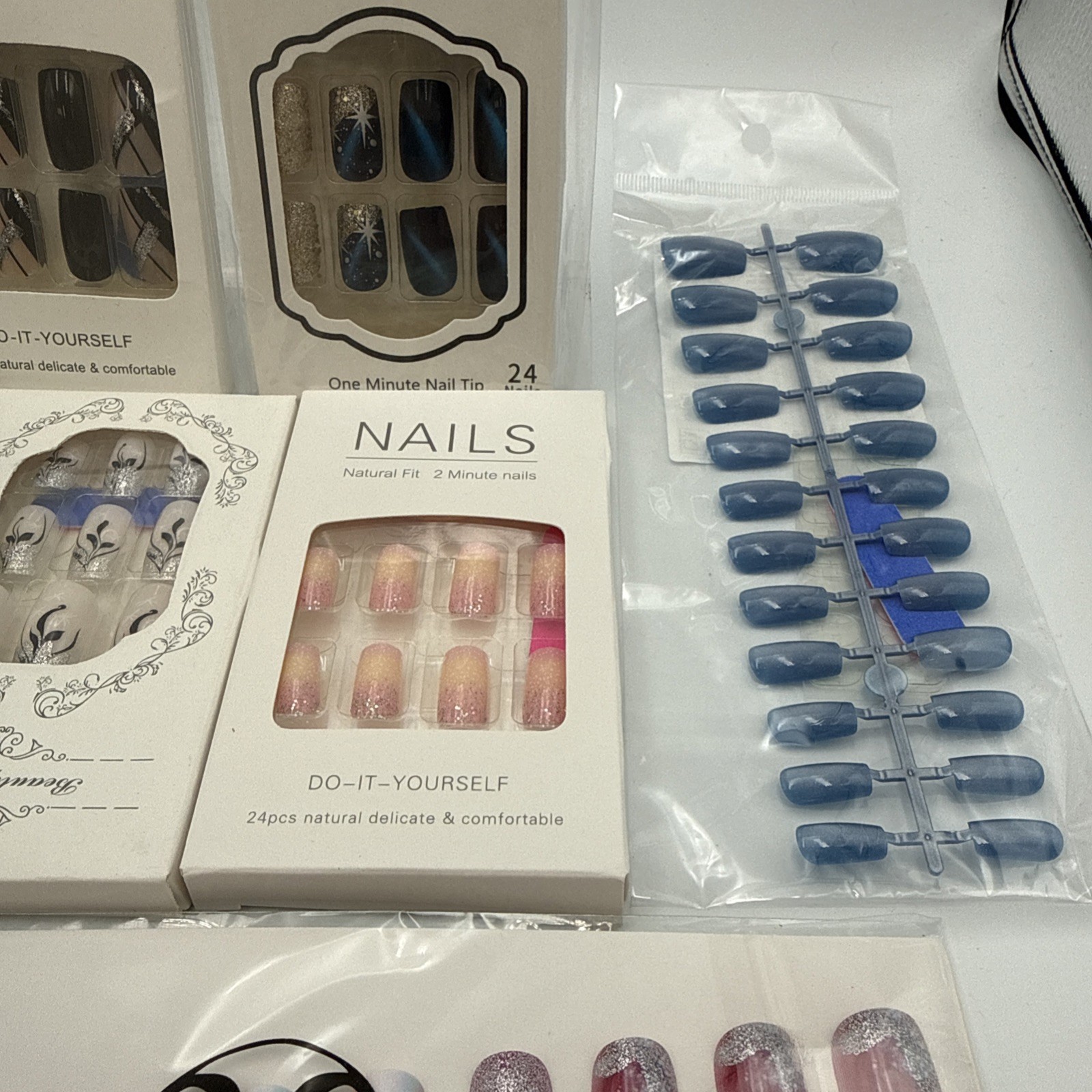 Lot of 15 Nail Sets – Glue On. Various Shapes, Colors, Designs